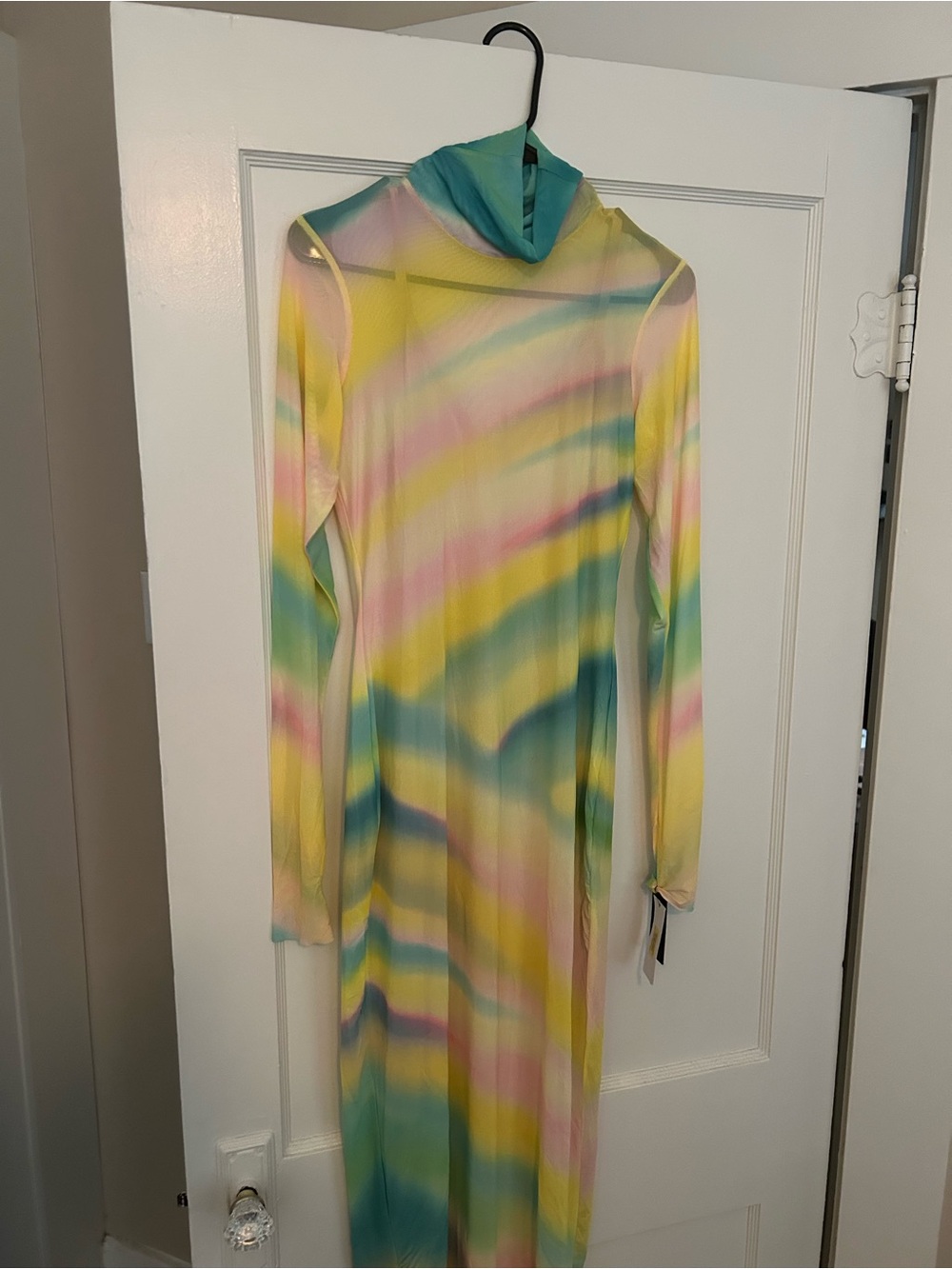 AFRM Pastel Yellow Pink Teal Long Sleeve Maxi Dress